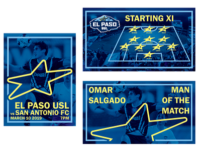 El Paso USL - Border Spec Work Package el paso graphics line art man of the match match day poster minimalist package soccer spec work starting xi usl