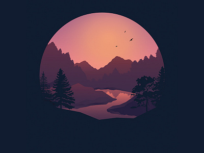 Mountains | Illustration boy color drawing graphic design illustration landscape mountains sun sunset vector