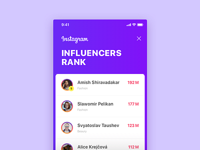 Daily UI #019_Leaderboard app app concept daily ui dailyui influencers leaderboard mobile purple rank ranking ui