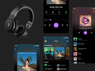 Music App 2022 2023 app branding dark dark theme dark ui design headphone illustration kuldeep mahawar minimal music music 2022 music app new trend procreate song trending ui