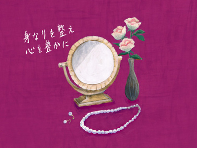 mirror&flower Illustration /鏡と花のイラスト accessories drawing illustration painting sketch アクセサリー イラスト スケッチ