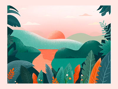 Sunset scenery design illustration