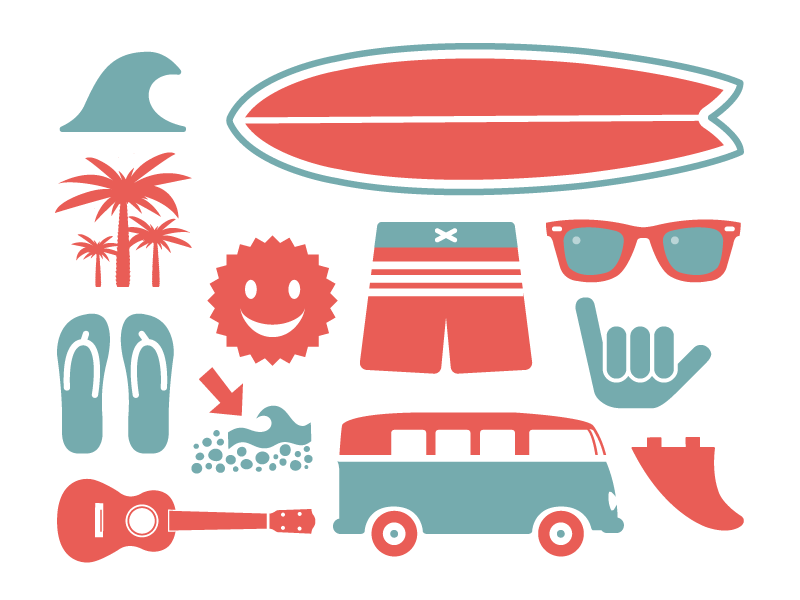 Surfing check van palmtree ukulele flipflop sun shaka sunglasses wave fin summer surfboard surf