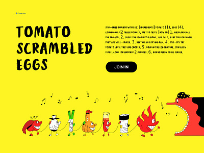 Illustration 5/100 cartoon cute design dish eat egg fire illustration king music oil personification salt shallot tomato vector yellow