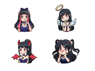 Character illustrations angel angelic anime branding character cute demon design girl illustration kissing manga portrait streamer twitch vector
