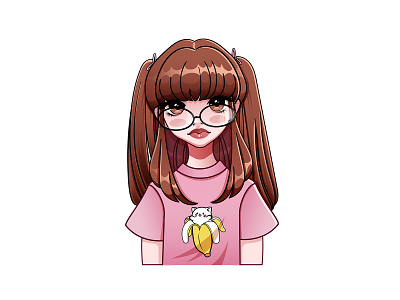 Banana girl anime character cute design girl illustration vector