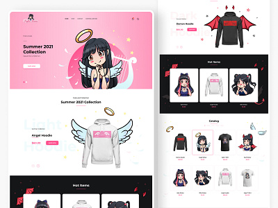 Kylie Store angel anime anime art branding character chibi cute demon design girl illustration landing page layout logo modern store design ui uiux vector website