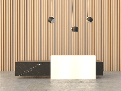 Material study accueil interior reception stone wood