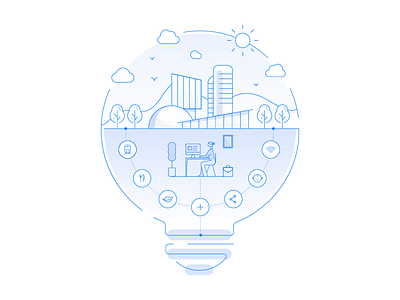 Ideal work district 2d icons illustration innovation line neighbourhood services work