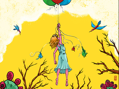 The Great Escape (Detail) angst balloons birds cactus child clouds emotion girl metaphor psychology symbolism trees