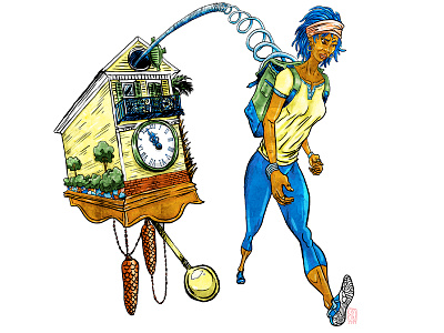 Charleston Cuckoo cuckoo clock editorial illustration house man woman