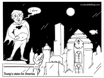 Sketched Trump in Batman style batman black white city comics drawing hero illustration night politic sketch trump