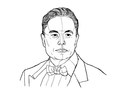 Ilon Musk portrait black white drawing hand drawn illustration ilon musk portrait sketch tesla