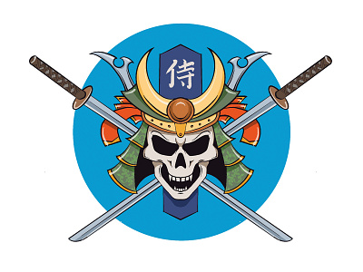 Samurai china hand drawn helmet illustration japan samurai sword