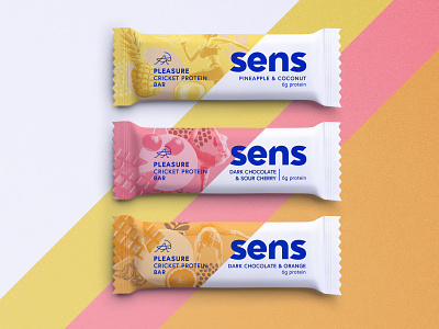 Sens protein bars branding collage colorful cricket protein czech diagonal graphic design logo packaging design visual identity