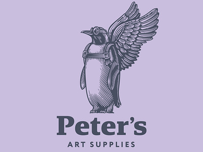Peter's art supplies logo animal animal logo etched etching flying penguin icon logo penguin vector