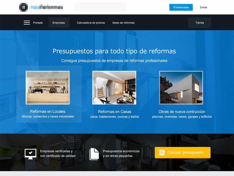 Web design 2014 empresa reformas web design index home blue yellow black plus arch architecture