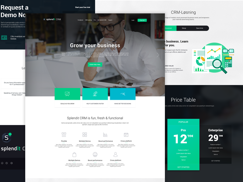 Splendit CRM form contact ux tech table green development design website price crm web