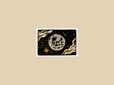 Moonshot by hand drawing illustration stamp design