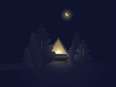 Night Cabin cabin calm design graphic illustration moon nature plant quite simple illustration summer night