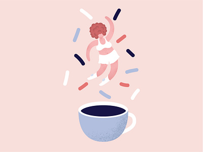 Morning coffee ai character coffee flat girl grain illustration pink tea texture vector