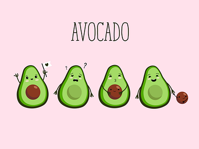 Avocado ai avocado character emotions flat food green icon illustration vegetables