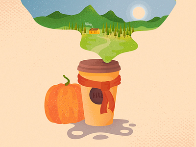 Cozy fall ai autumn coffe cozy drink fall flat halloween illustration landscape mug nature pumpkin vector
