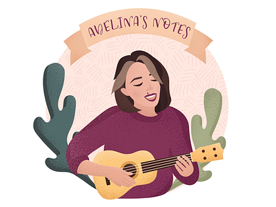 Logo for my talented friend💕 ai flat girl grain guitar illustration logo music singing texture ukulele vector