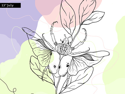 Daily poetry beetle botanical illustration pastel