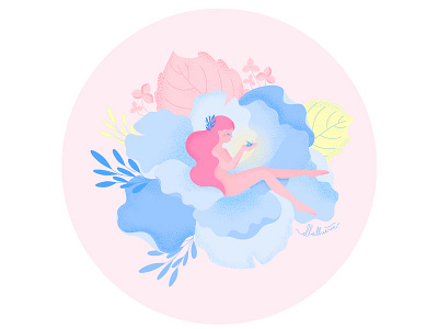 the bloom keeper botanical feminine floral flower girl illustration pastel texture vector woman