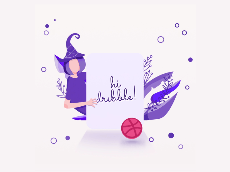 Hi Dribble! animation animation after effects animation design ball ball bounce character character art creative design flowers flowers illustration hello hello dribbble hello dribble illustration leaf plants