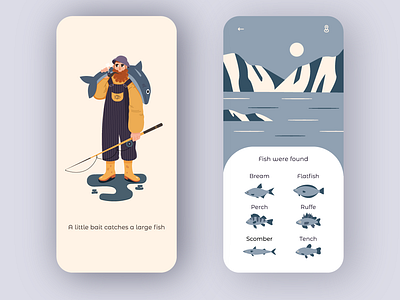 fishing app 2d app art character characterdesign design fish fisherman fishing flat human icon illustration interface design man people ui ux vector web