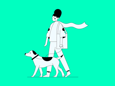 walking the dog character characterdesign dog scarf stroke walking