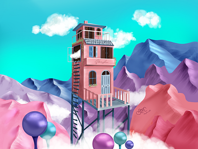 Pink building illustration