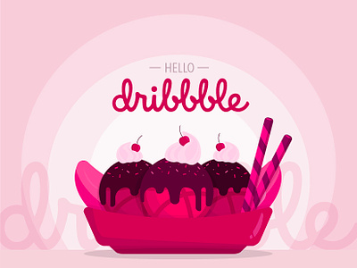 Hello Dribbble banana split bananasplit debut dessert firts shot hello hello dribbble hi dribbble ice cream illustration illustrator