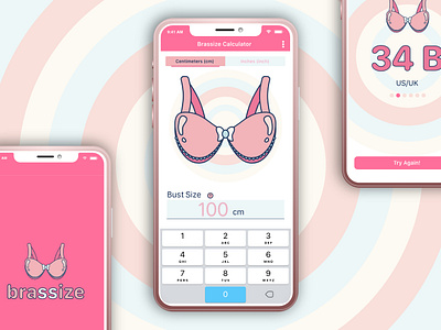 Brassize Calculator brassiere calculator calculator app dailyui illustration illustrator pink ui vector woman app