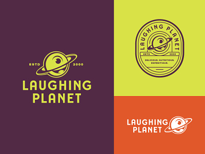 Laughing Planet - Logo Variations badge colorful happy illustration laugh logo onecolor planet restaurant smile type
