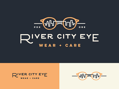 River City Eye - Logo cityscape eye eye care glasses navy oregon portland river