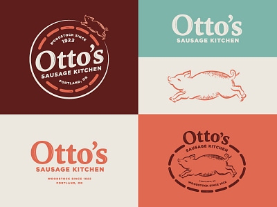 Otto's Sausage Kitchen - Logo Variants kitchen oregon ottos pig portland sausage sausage links