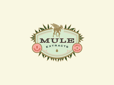 Mule Extracts - Packaging Badge badge brading cannabis cannabis branding cannabis packaging design illustration leaves logo mule oregon packaging pdx portland type wings
