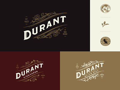 Durant - Branding flourishes gold leaves logo olive mill olives oregon ornate vines vineyard winery
