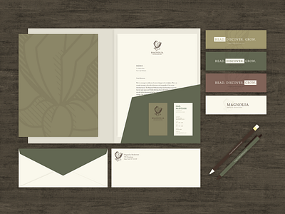 Magnolia Antique Bookstore branding design illustration logo print