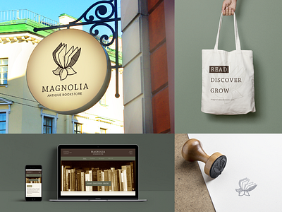 Magnolia Antique Bookstore - Collateral branding design illustration logo print web