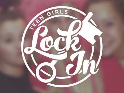 Girls Lock In Event badge circle girls in key lock logo pink script teenager type white