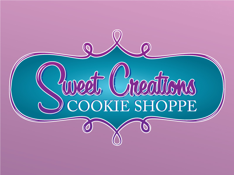 Sweet Creations Cookie Shoppe logo cookie shop sweet creations purple teal swirl gradient filigree loop frosting