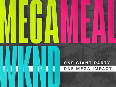 MegaMealWknd box church church design church event church marketing event page event promotion food foodbank giant halftone impact meal mega party photoshop postcard texture weekend