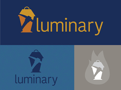 LuminaryLogo1 blue branding branding design lantern logo logodesign luminary luminate pickaxe warm