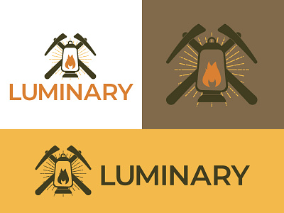 LuminaryLogo2 branding bright fire flame lantern logo logodesign luminary luminate pickaxe warm