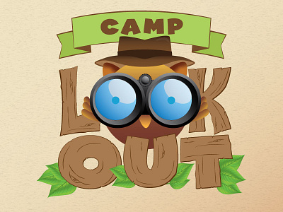 Camp Lookout binoculars camp explore explorer kids leaves logo look nature out owl summer