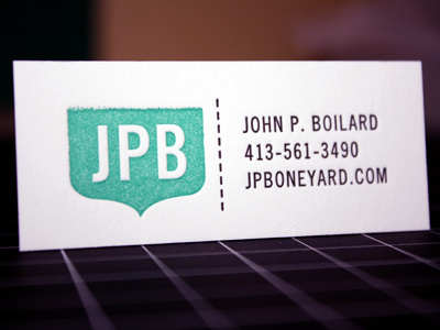 Letterpressed card business card green jp boneyard letterpress teal trade gothic typography